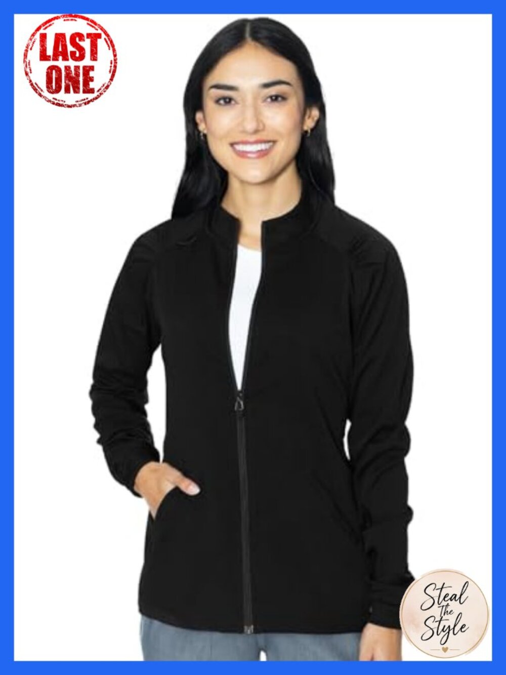 Women's Scrub Jacket Warm-Up Raglan Sleeves 4 Pockets Polyester Rayon Spandex